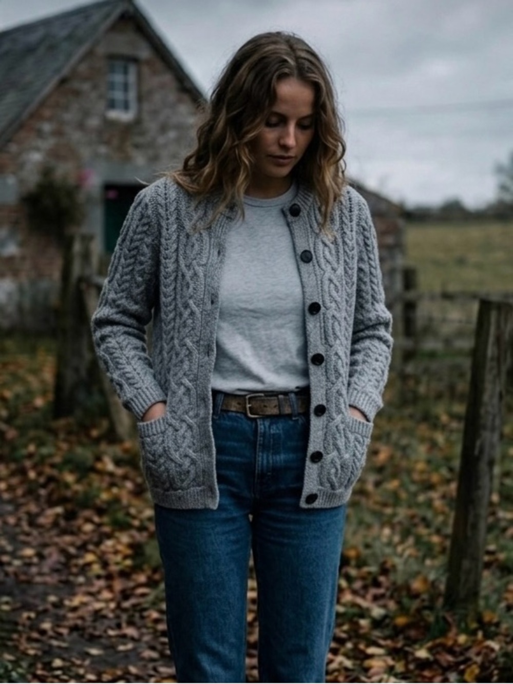 SAOL Ireland Aran 100% Merino Wool Cable Knit Cardigan Size Small Cottagecore